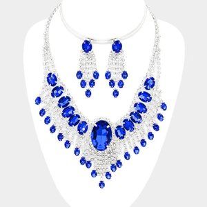 Clear and blue rhinestone necklace set